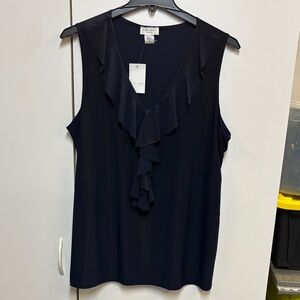 Elegant Navy Ruffle V-Neck Blouse